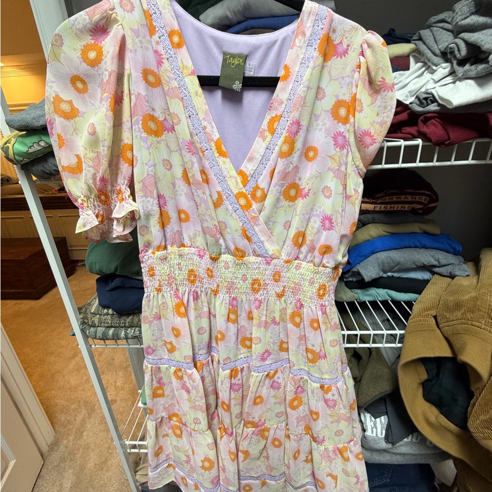 Taylor Pastel Floral V-Neck Dress
